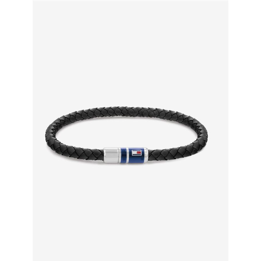 Stylish Braided Genuine Leather Men's Bracelet with Signature Flag Detail